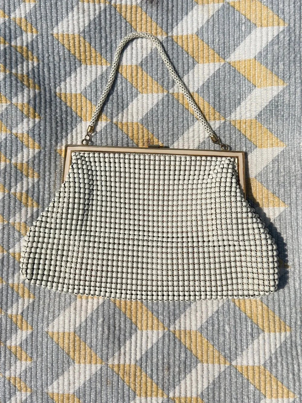 White Metal Beaded Evening Clutch Handbag